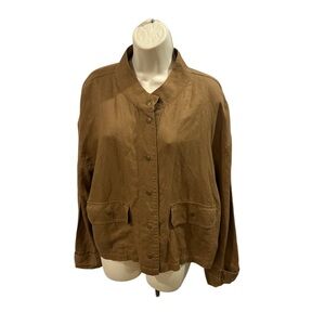 NICOLE MILLER Jacket‎ Linen Brown  Snap Front Lightweight Women’s Size XL